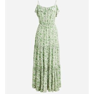 NWT J‎ Crew XXL Maxi Dress Green Floral White Ruffle Strap Tiered Boho Summer